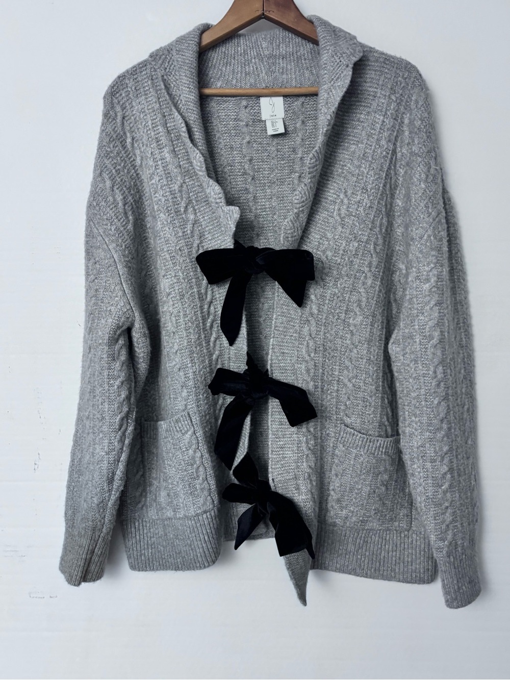 Joie Gray Cable-Knit Open Cardigan Sweater Large